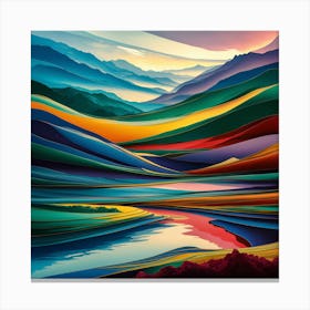 Reflected Horizons Vibrant Abstract Landscape (3) Canvas Print