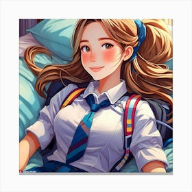 Anime Girl Laying In Bed Canvas Print