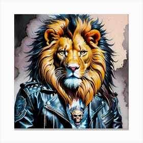 Lion Rocker In Black Leather Jacket Canvas Print