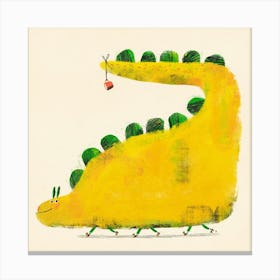 Yellow Dinosaur With Roller Skates And Coffee Cup Canvas Print