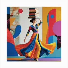 Woman with Books: Abstract Elegance Canvas Print