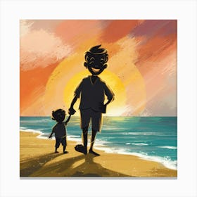 Father And Son On The Beach Canvas Print