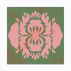 Pink Floral Pattern Old Folk Art Tiles Canvas Print