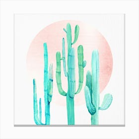 Cactus Painting - Rose Gold Boho Sunset Canvas Print