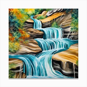 Waterfall- Beautiful waterfall at the mountain with blue sky and white cumulus clouds. Waterfall in tropical green tree forest. Waterfall is flowing in jungle. Nature abstract background. Canvas Print