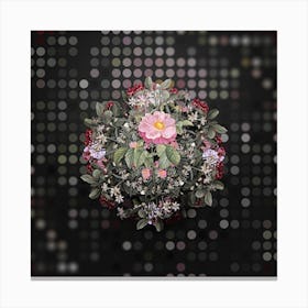 Vintage Speckled Provins Rose Flower Wreath on Dot Bokeh Pattern n.0460 Canvas Print