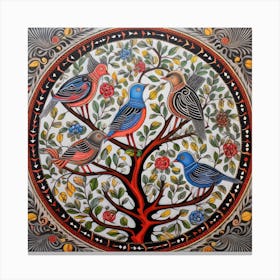 Birds In A Tree Madhubani Painting Indian Traditional Style 1 Canvas Print