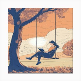 Girl Reading On A Swing 1 Canvas Print