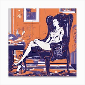 Drew Illustration Of Girl On Chair In Bright Colors, Vector Ilustracije, In The Style Of Dark Navy A (2) Canvas Print