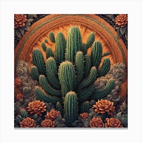 Cactus And Roses Canvas Print