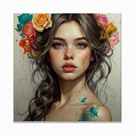 Girl With Flowers 6 Canvas Print