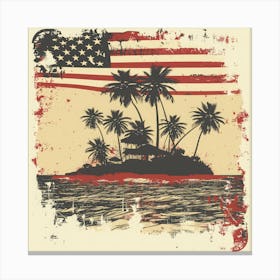 Retro American Flag With Palm Trees 7 Canvas Print