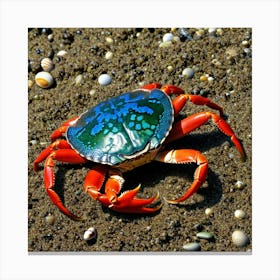 Crab Crustacean Marine Shellfish Ocean Beach Claw Legs Pincers Red Blue Green Brown Whi Canvas Print