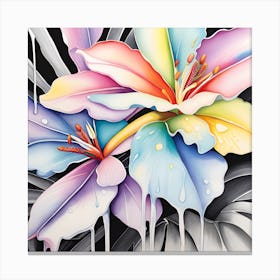 Rainbow Lilies Monochromatic Watercolor Canvas Print