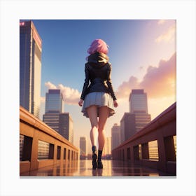 Anime Girl Walking On A Bridge Canvas Print