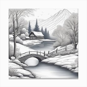 Winter Landscape Painting Minimalistic Line Art Landscape Canvas Print