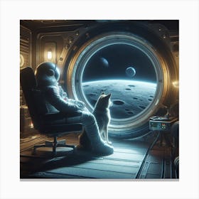 Astronaut In Space With His Dog Canvas Print
