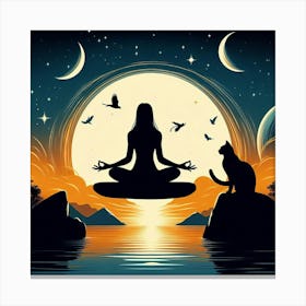 Meditating Woman With Cat Canvas Print