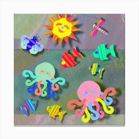 Octopus And Sea Creatures Canvas Print