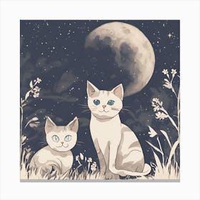 Two Cats Under The Moon Canvas Print