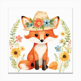 Floral Baby Fox Nursery Illustration (25) 1 Canvas Print