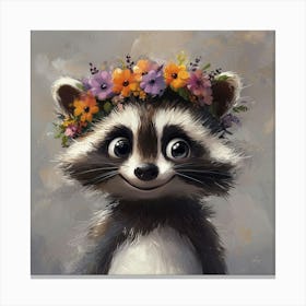 Raccoon With Flower Crown Stampe su tela