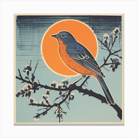Retro Bird Lithograph Eastern Bluebird 3 Canvas Print