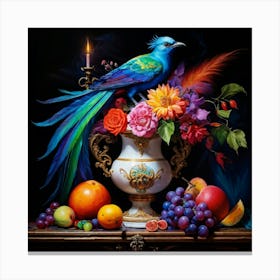 Baroque Style Still Life Painting Pot Overflowing With Vibrant Iridescent Paint Suggesting Infinit Canvas Print