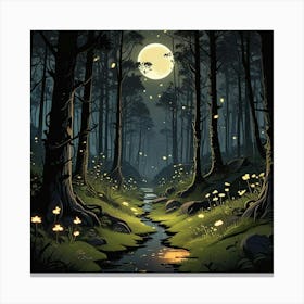 Lake Environment Landscape With Moon Art Print (3) Canvas Print