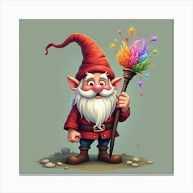 A Whimsical Gnome With A Pointed Hat And A Colorful, Magical Staff 1 Canvas Print