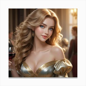 Beautiful Woman Holding A Glass Of Wine Canvas Print