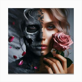 Woman With A Skull And Roses Canvas Print