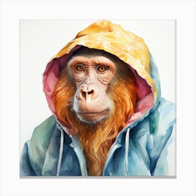 Watercolour Cartoon Proboscis Monkey In A Hoodie 3 Canvas Print