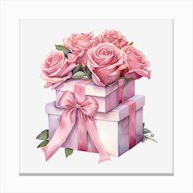 Pink Roses In A Gift Box 3 Canvas Print