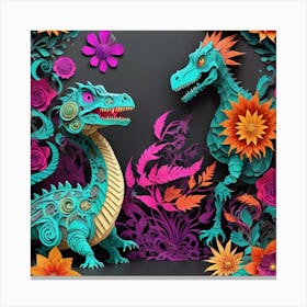 Dragons And Flowers Canvas Print