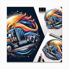 Semi Truck Illustration Canvas Print