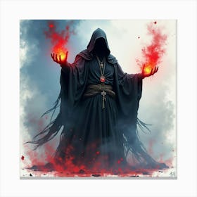 Black Magic Sorcerer Casting Spells, Colorful Watercolor Setting 1 Canvas Print