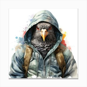 Watercolour Cartoon Pigeon In A Hoodie 1 Canvas Print