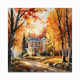 Autumn House In The Woods Canvas Print