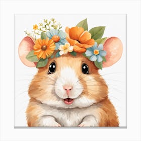 Floral Baby Hamster Nursery Illustration (35) Canvas Print