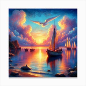 Sunset Sailboats Canvas Print