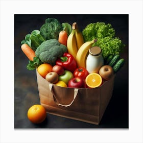 Fresh Fruits And Vegetables In A Shopping Bag Canvas Print