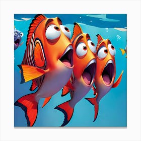 Three Singing Clown Fishes Finding Nemo Style Artwork For Kids Canvas Print