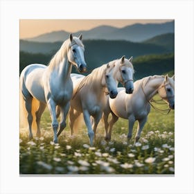 White Horses In A Field 1 Canvas Print