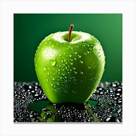 Green Apple With Water Droplets Canvas Print