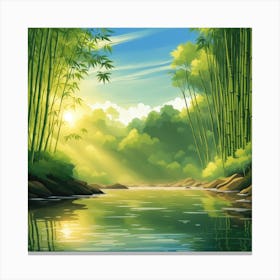 A Stream In A Bamboo Forest At Sun Rise Square Composition 106 Canvas Print
