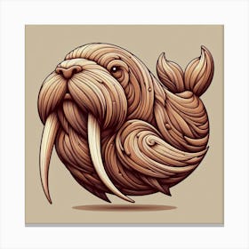 Stylized Wooden Walrus Illustration 1 Canvas Print