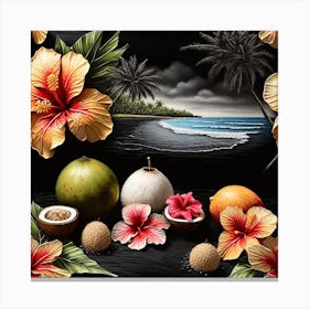 Leonardo Diffusion Xl Beach Scene A Starfish Hibiscus Coconut 0 Canvas Print