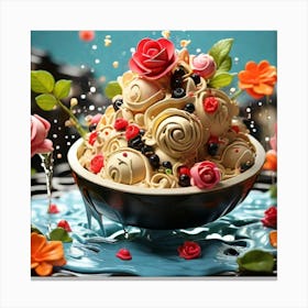 Ice Cream Bowl With Flowers Canvas Print