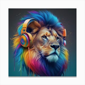 Lion With Headphones Canvas Print